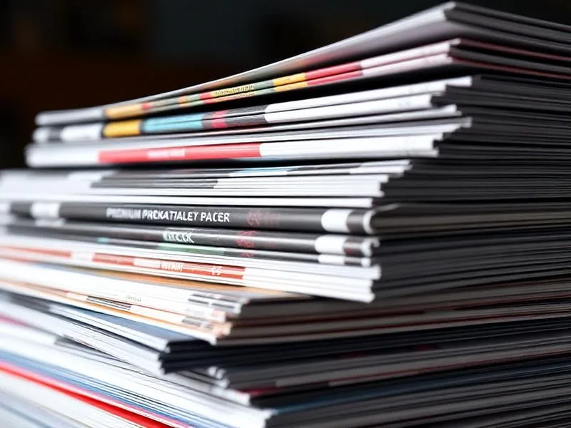 Pilha de catálogos de produtos e revistas impressos
